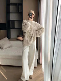 Twisted Woolen Knit Round Neck Sweater