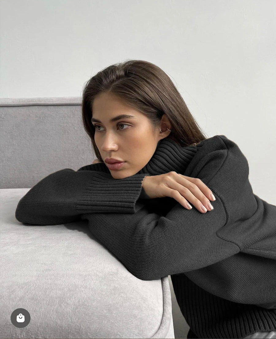 Turtle Neck Basic Knitted Split Pullover