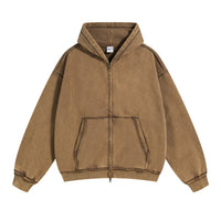 Distressed Washed Batik Retro Zipper Hoodies