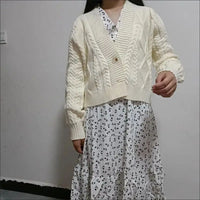 Lantern Sleeve Geometric Knitted Short Cardigan