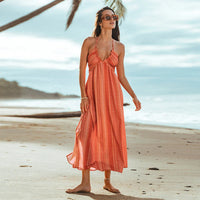 V-neck Backless Beach Flowy Dress