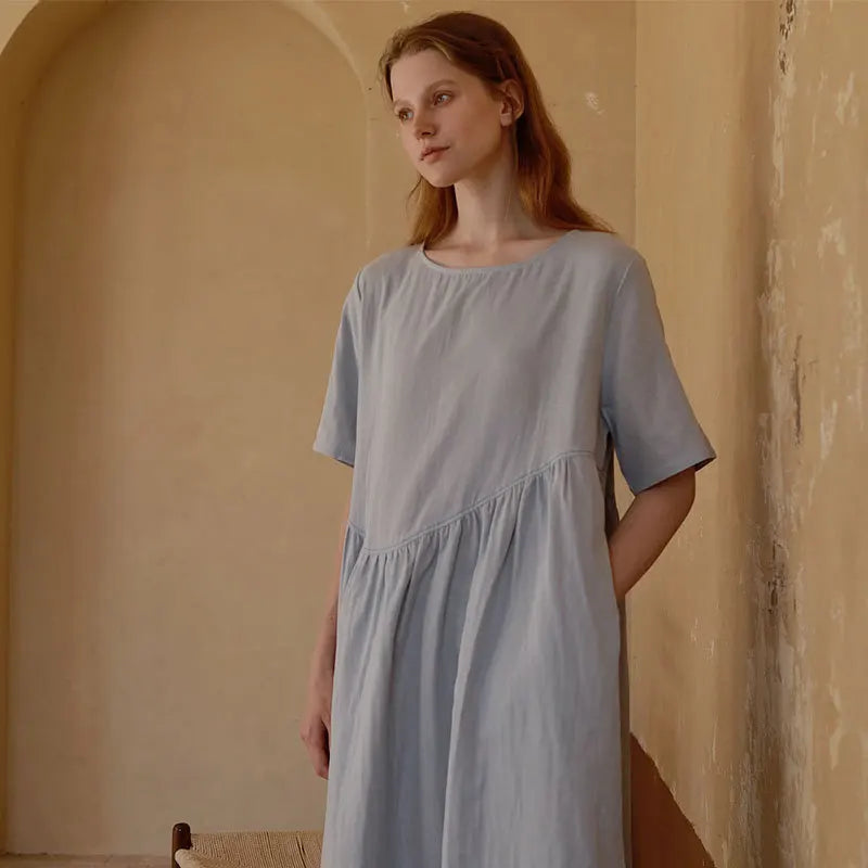 Round Neck Cotton Double-layer Nightdress