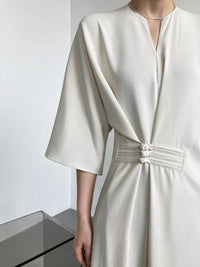 Long Sleeve V-neck Slim Waist Dress