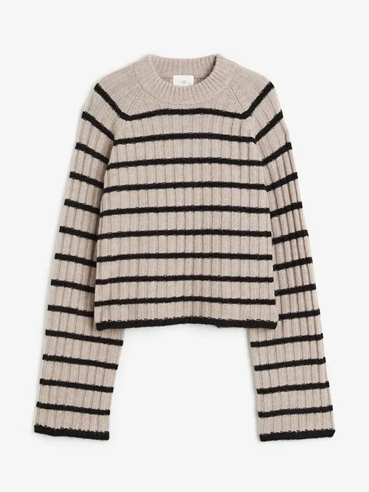 Chic Striped Rib-knit Pullover