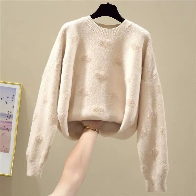 Pink Heart Winter Knitted Sweater