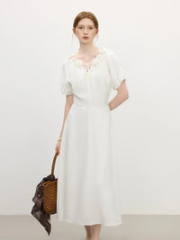 V-Neck Textured Sleeves Dress