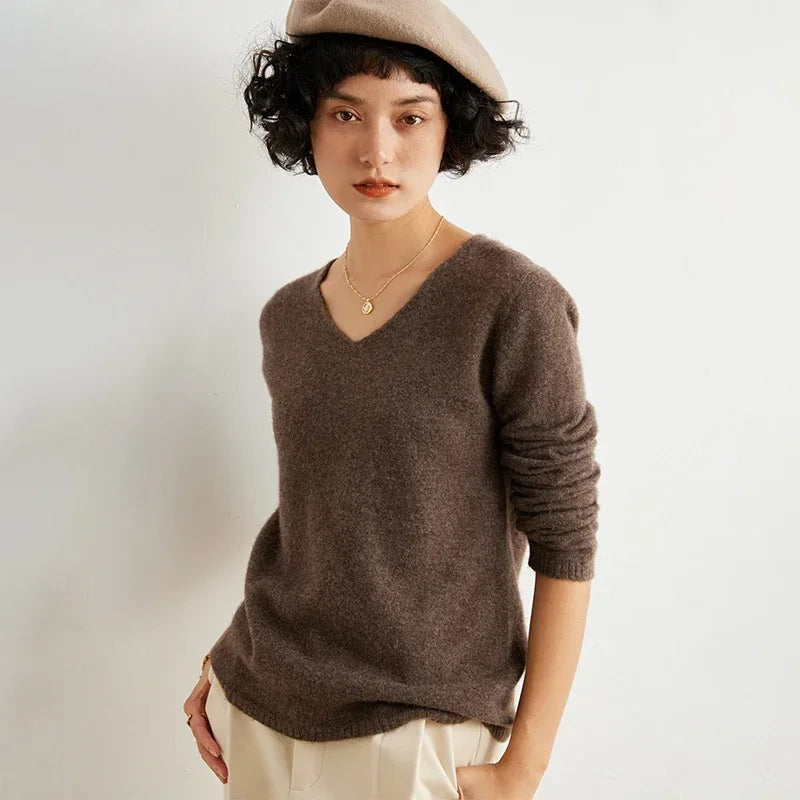 V-Neck 100% Cashmere Basic Jumper