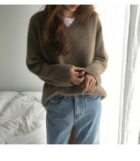 Gentle Herd Slouchy V-neck Wool Sweater
