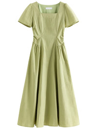 Square Neck High Waist Cotton A-LINE Dresses