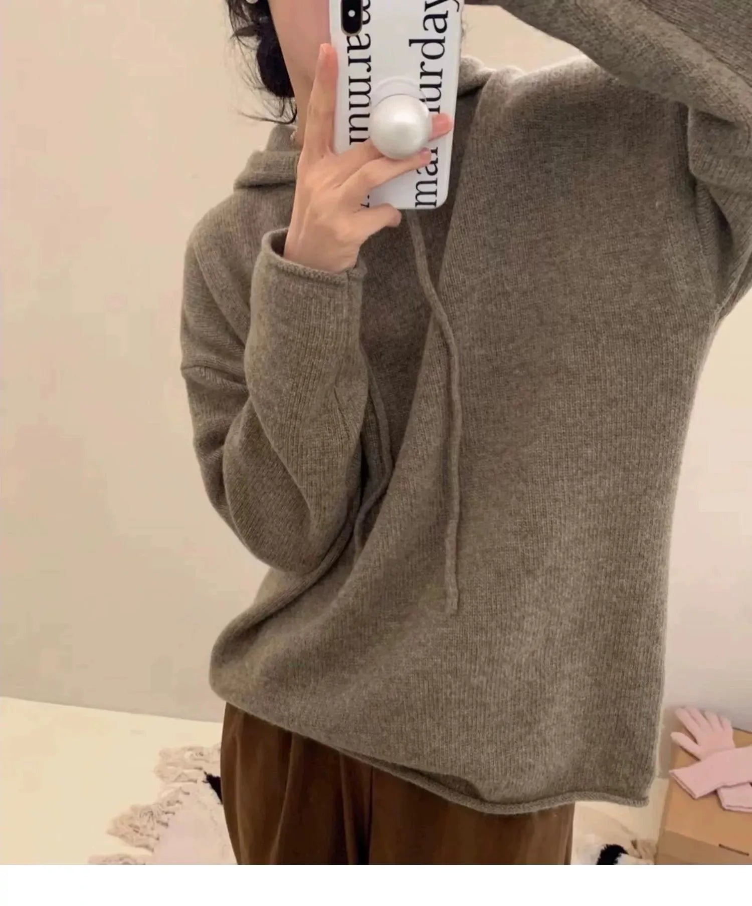 Solid 100% Cashmere Knitted Hoodie