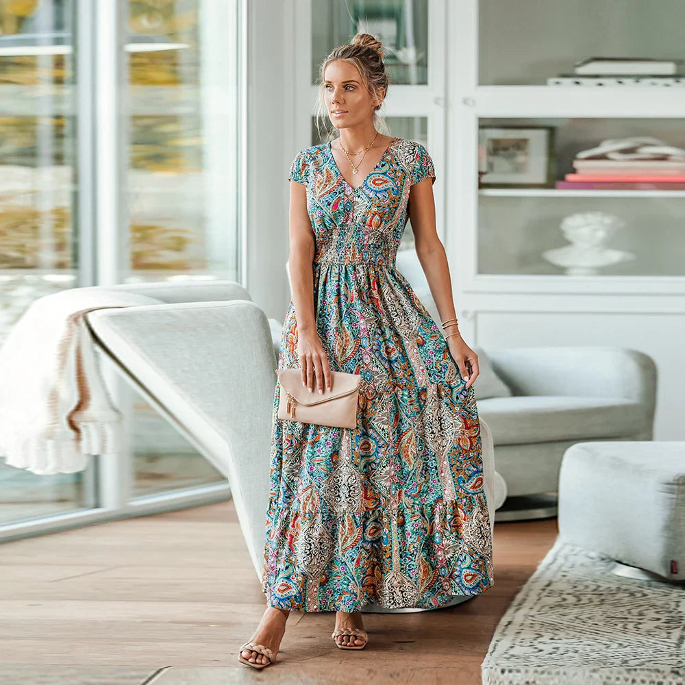 V-Neck Bohemia A-line Maxi Dress
