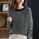 Oversized Round-Neck Striped Wool Sweater Pullover