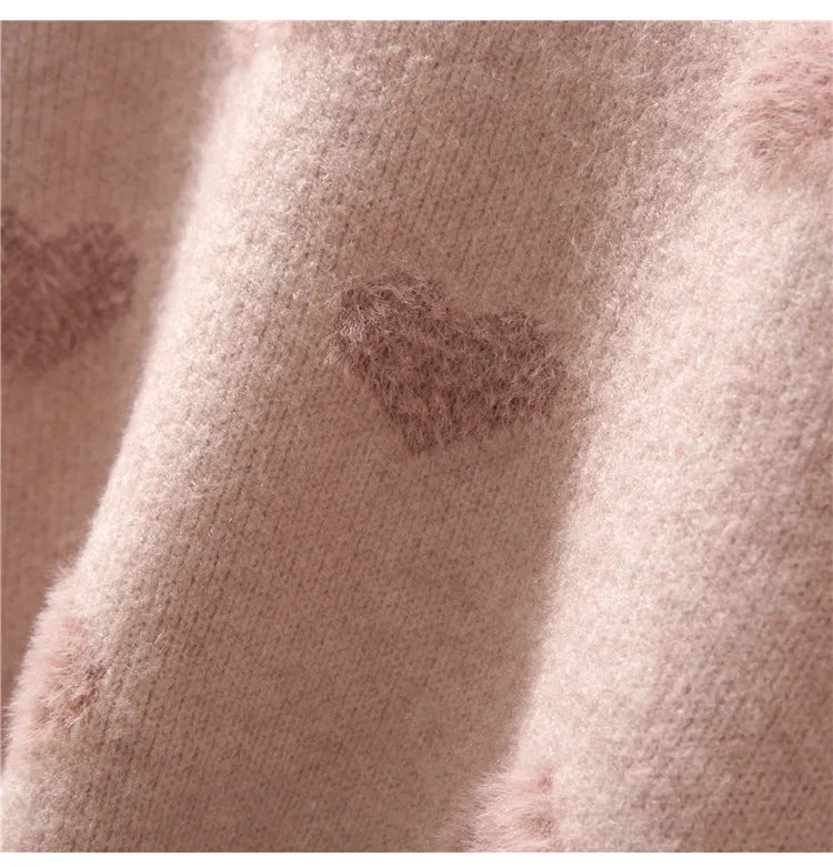 Pink Heart Winter Knitted Sweater