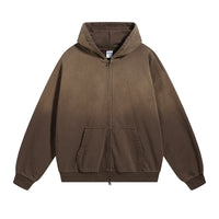 Vintage Washed Zipper Distressed Hoodies