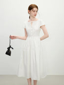 High Waist Round Neck Tie-Waist Cap Sleeve Dress