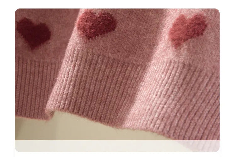 Pink Heart Winter Knitted Sweater