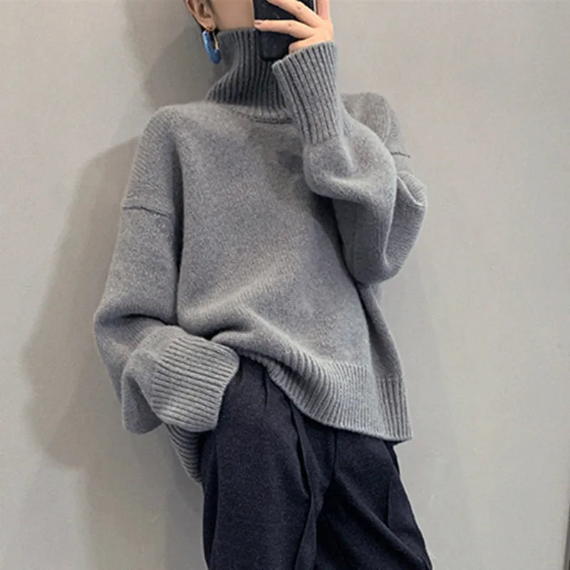 Loose High Neck Wool Pullover Sweater