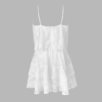White Floral Jacquard Ruffled Mini Dress