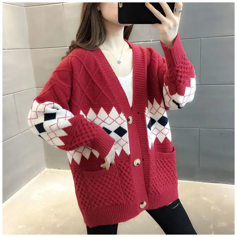 Vintage Plaid Single Breasted Cardigan