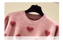 Pink Heart Winter Knitted Sweater