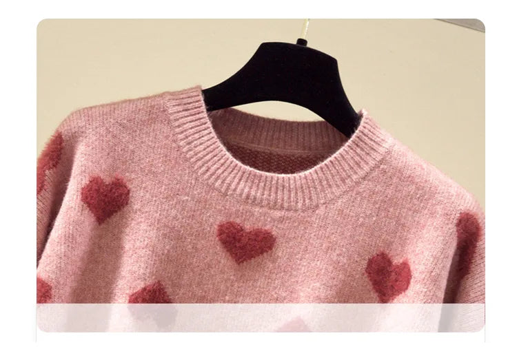 Pink Heart Winter Knitted Sweater