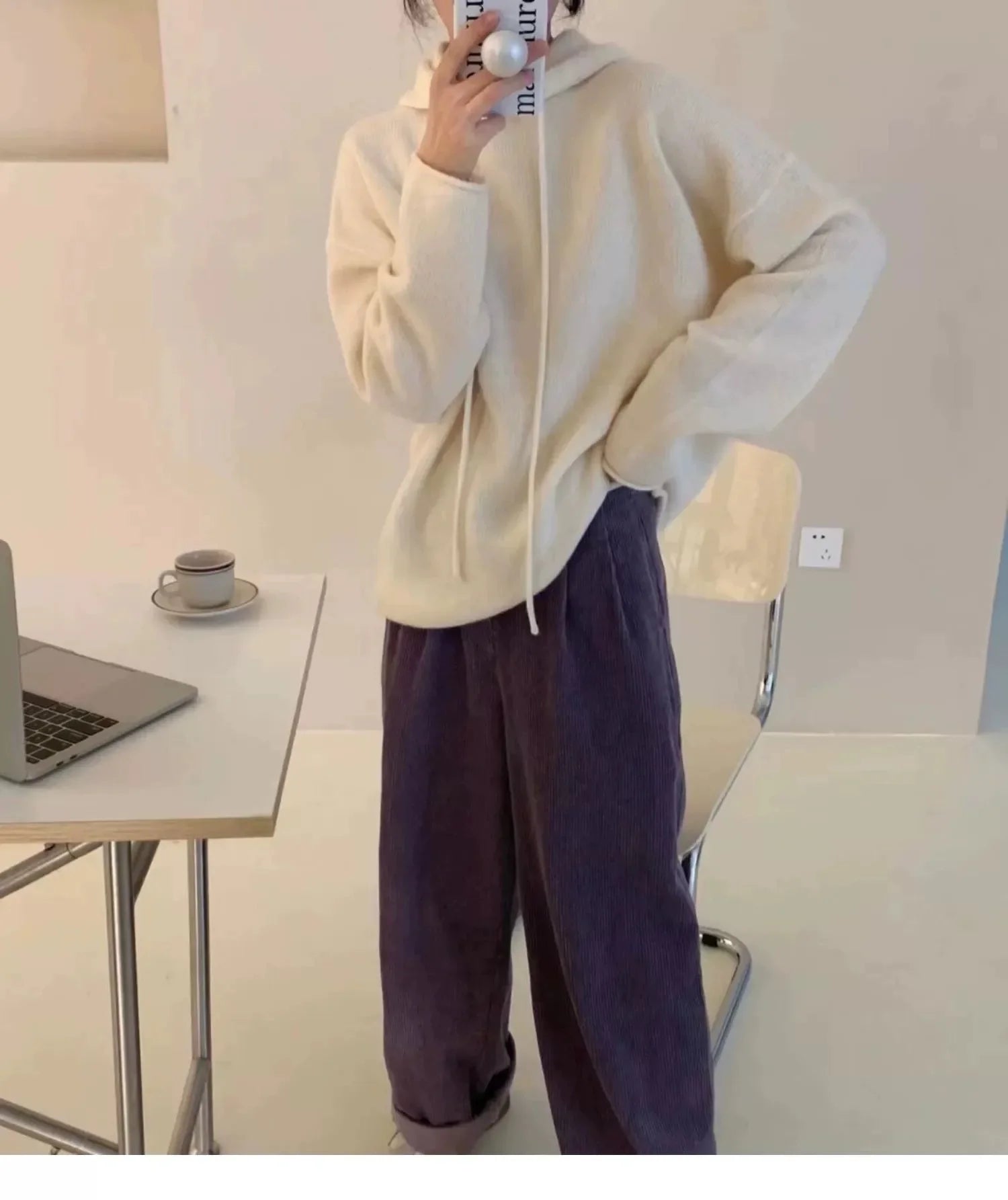 Solid 100% Cashmere Knitted Hoodie