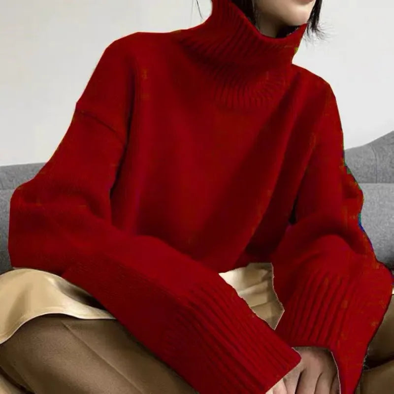 Loose High Neck Wool Pullover Sweater