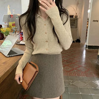 Polo Lapel Wool Knit Cardigan