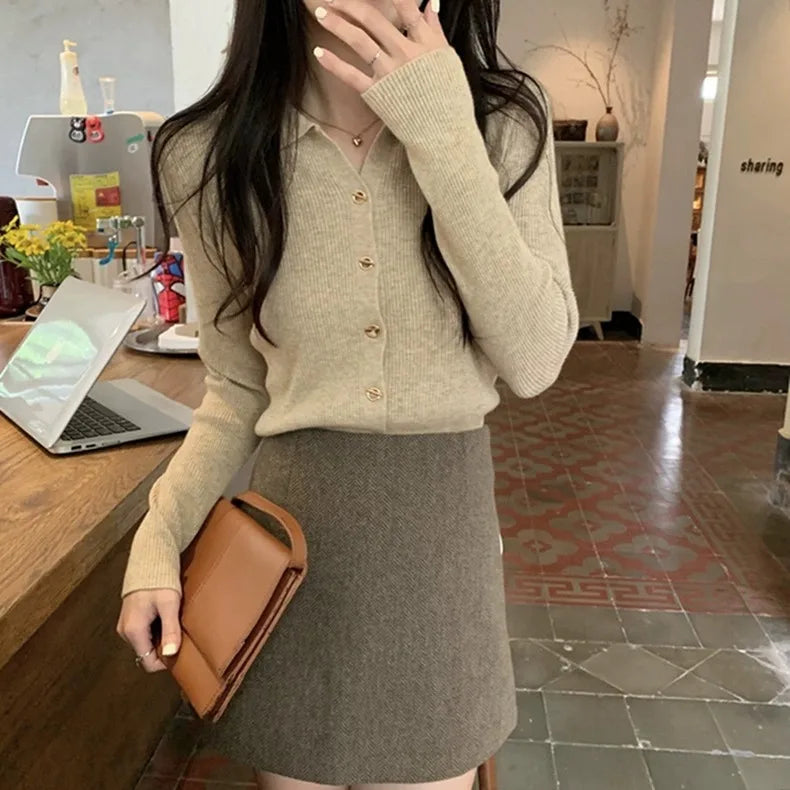 Polo Lapel Wool Knit Cardigan