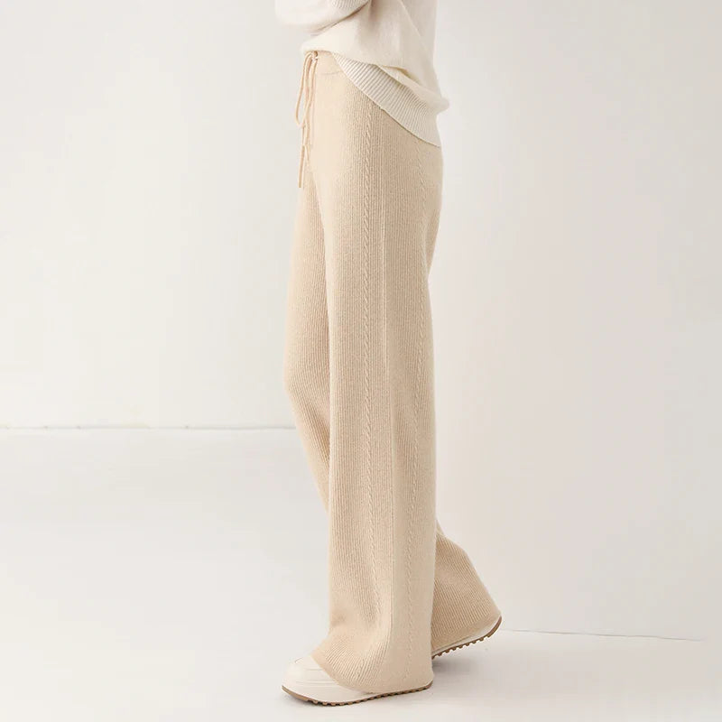 100% Merino Wool Knitted Wide Leg Trousers