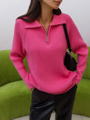 Polo Collar Knitted Pullover Sweater
