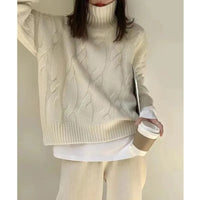 Criss-Cross High Neck Pure Wool Sweater