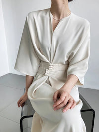 Long Sleeve V-neck Slim Waist Dress