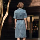 Waist-tightening High-end Long Denim Dress