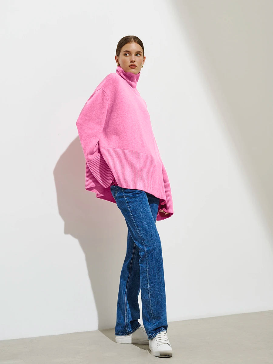 Turtle Neck Basic Knitted Split Pullover