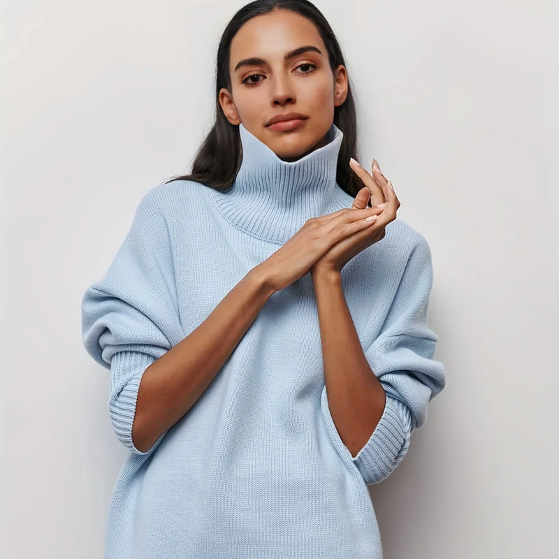 Oversized Solid Turtleneck Sweater