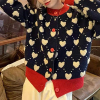 Ugly Sweater Heart Detail Knitted Short Cardigan