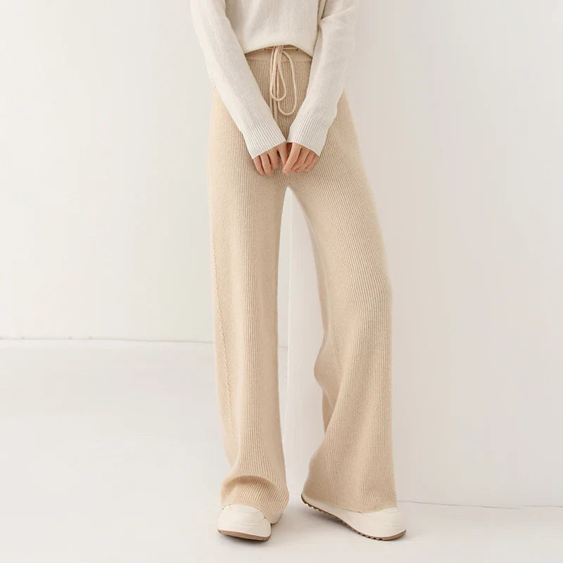 100% Merino Wool Knitted Wide Leg Trousers
