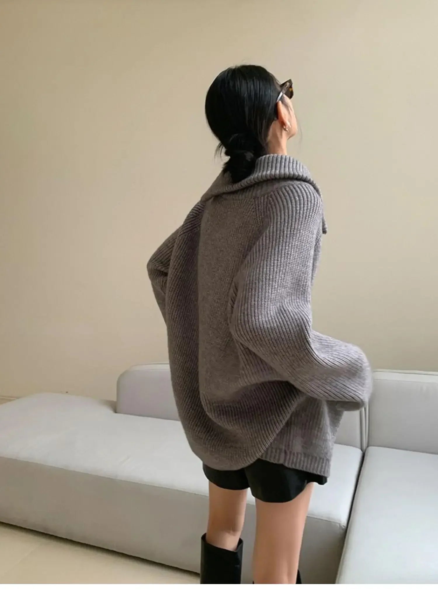Oversize Asymmetrical Zip Knitted Sweater