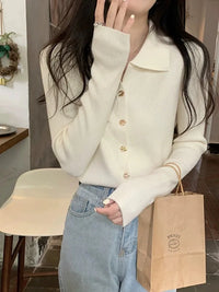 Polo Lapel Wool Knit Cardigan