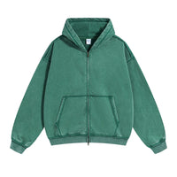 Distressed Washed Batik Retro Zipper Hoodies