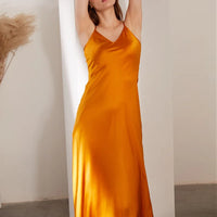 100% Real Silk V-neck Sling Dress