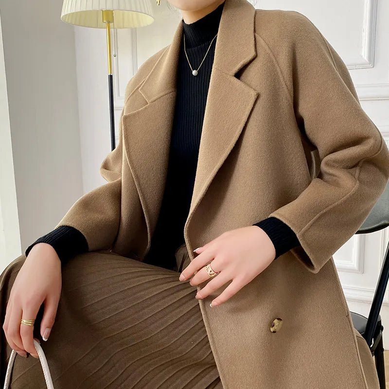Double Breasted Pure Wool Long Coat