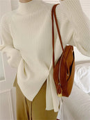 Mock Neck Ribbed Split Pullover