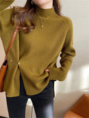Mock Neck Ribbed Split Pullover