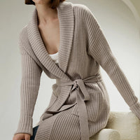 Shawl Collar Belted Merino Wool Cardigan