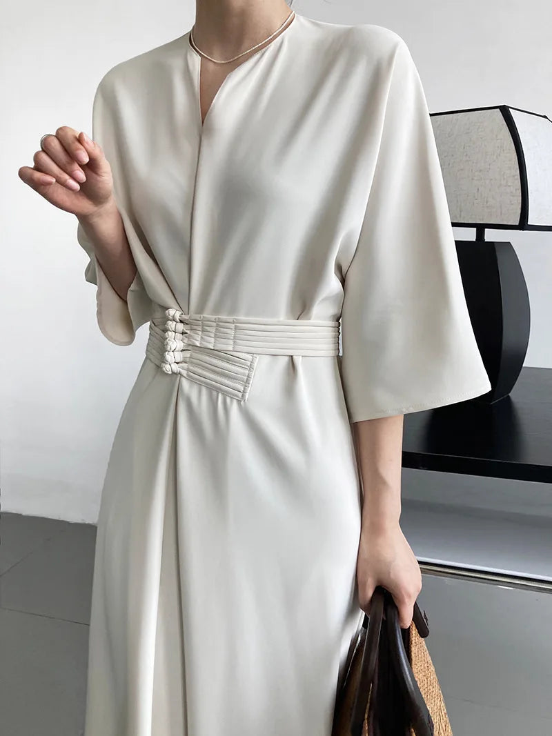 Long Sleeve V-neck Slim Waist Dress