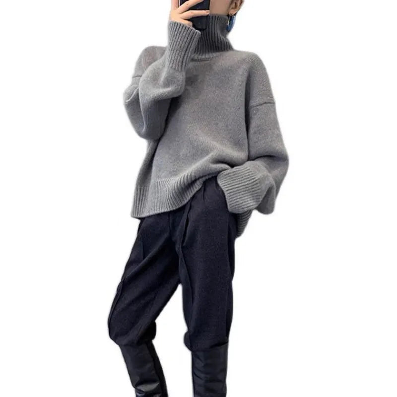Loose High Neck Wool Pullover Sweater