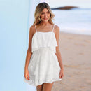 White Floral Jacquard Ruffled Mini Dress