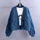 Twist Short V-Neck Single-breasted Knitted Cardigan